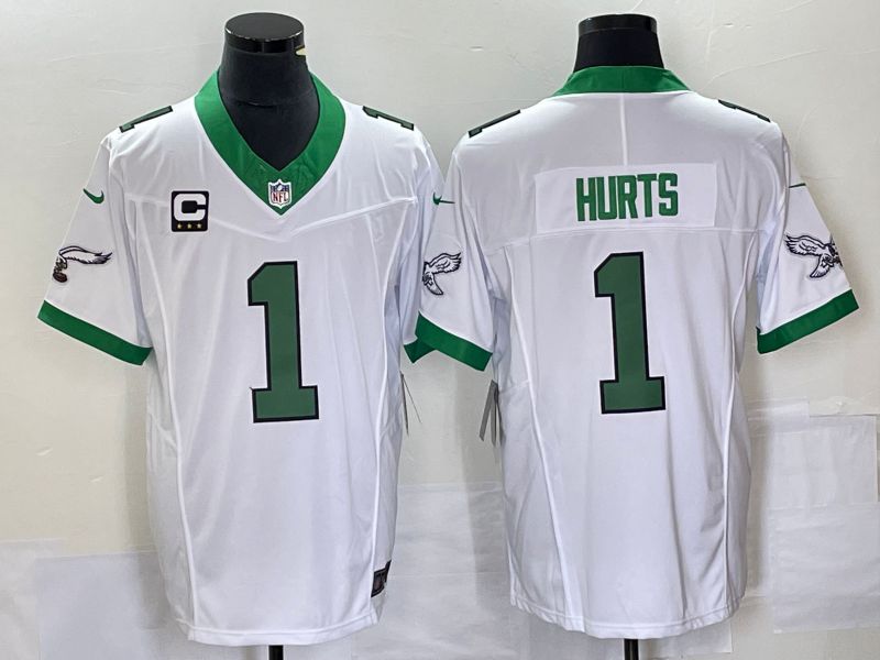 Men Philadelphia Eagles 1 Hurts White Nike Throwback Player Game NFL Jerseys